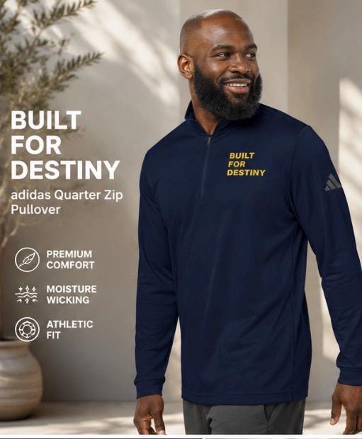 Built For Destiny Embroidered Adidas Quarter Zip Pullover, Minimalist Streetwear Sweatshirt, Premium Casual Athletic Layer for Men