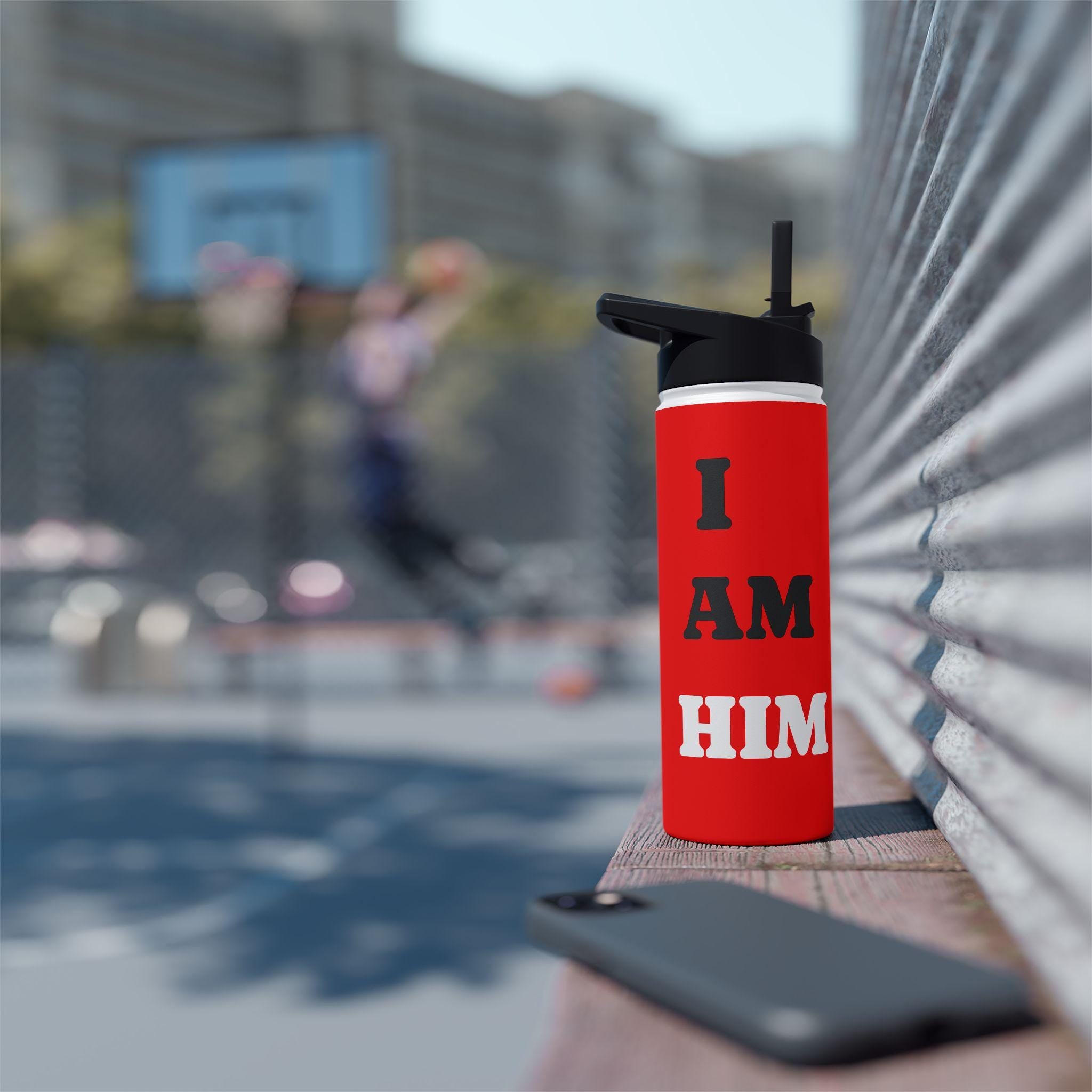 I AM HIM Motivational Stainless Steel Water Bottle Gym Flask  Insulated Sports Bottle Fitness Water Bottle Gift for Men