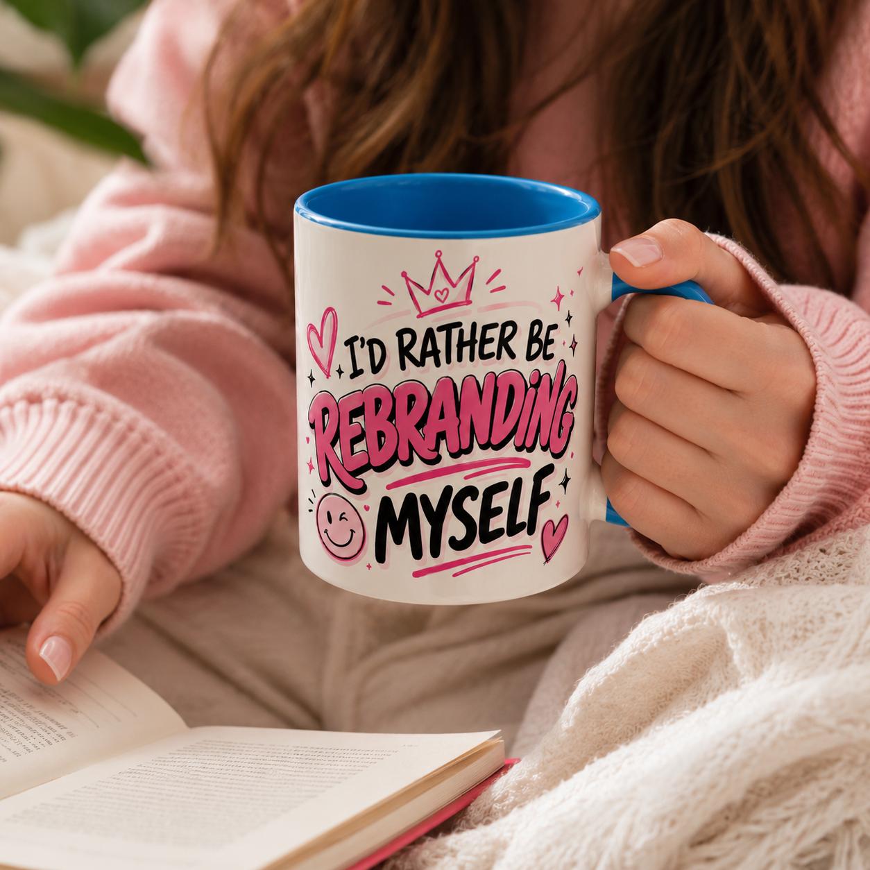 Id Rather Be Rebranding Myself Mug | Funny Pink Coffee Mug | Girl Boss Gift | Feminine Motivation Cup | Gen Z Funny Mug