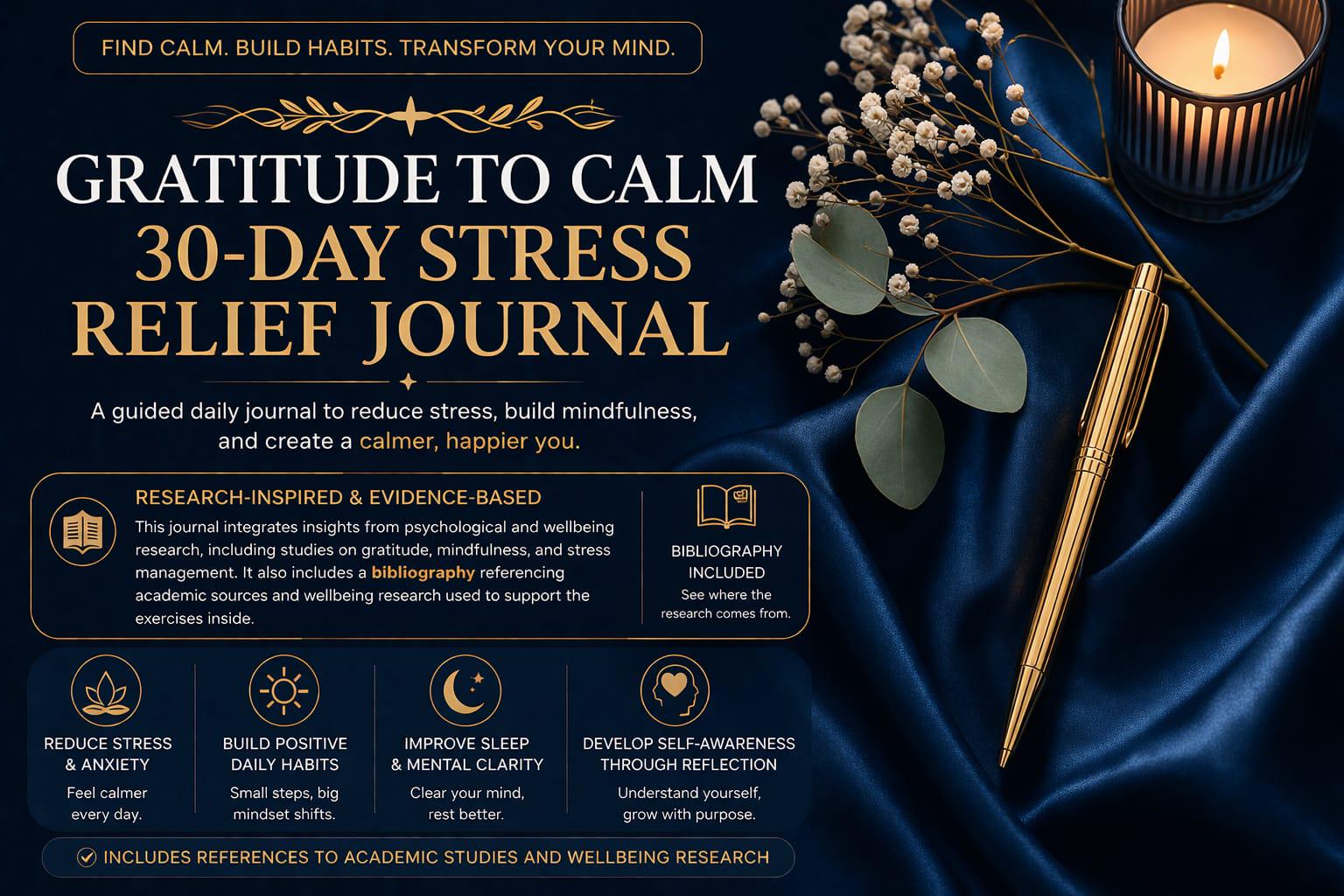 30 Day Gratitude Journal Hardcover – Daily Reflection & Mindfulness Journal – Self Care Gift – Positive Mindset Notebook
