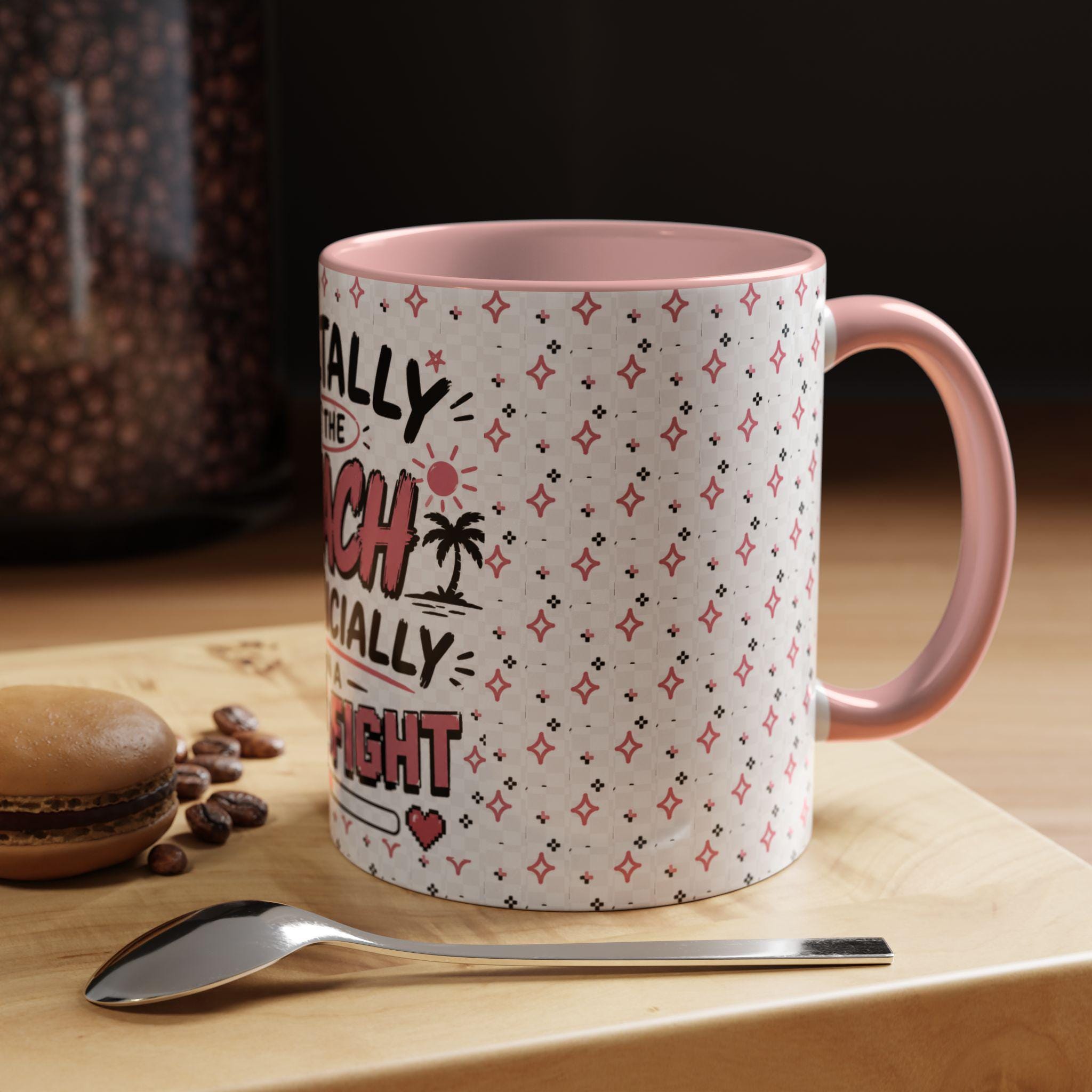 Mentally At The Beach Financially In A Boss Fight Mug, Funny Office Mug, Burnout Coffee Cup, Work Bestie Gift, Gen Z Meme Mug