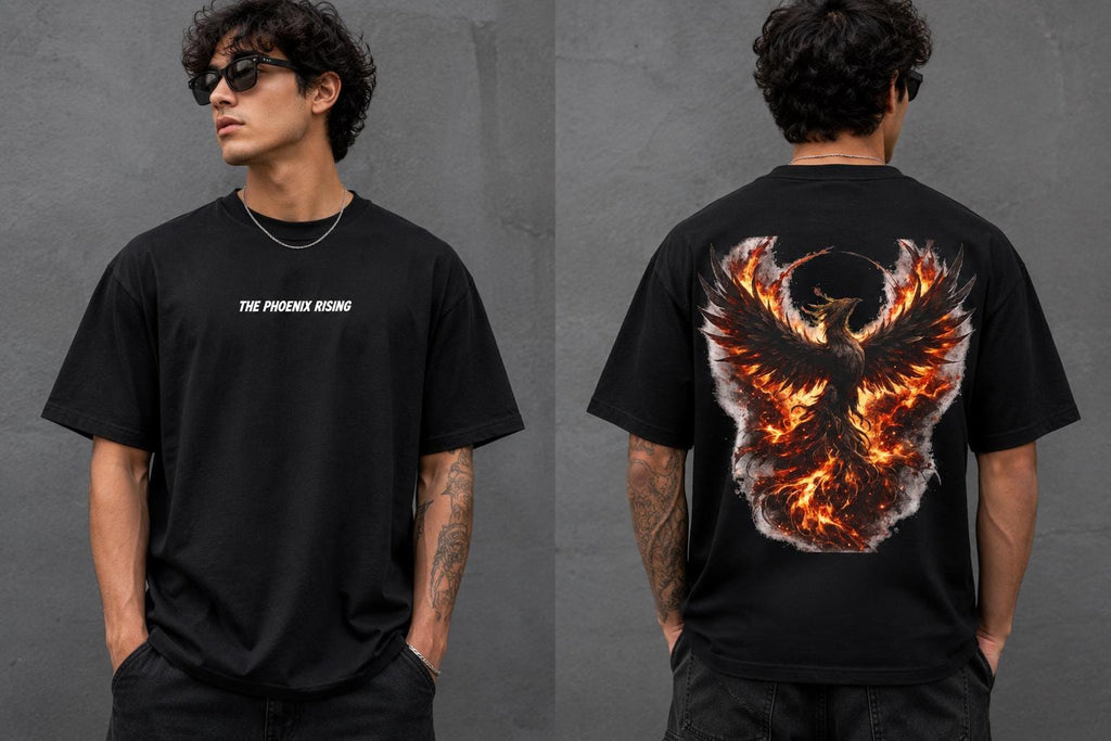 Phoenix Rising Graphic Tee, Oversized Streetwear Shirt, Motivational Back Print T Shirt, Vintage Washed Unisex Tee, Rebirth Graphic Tee