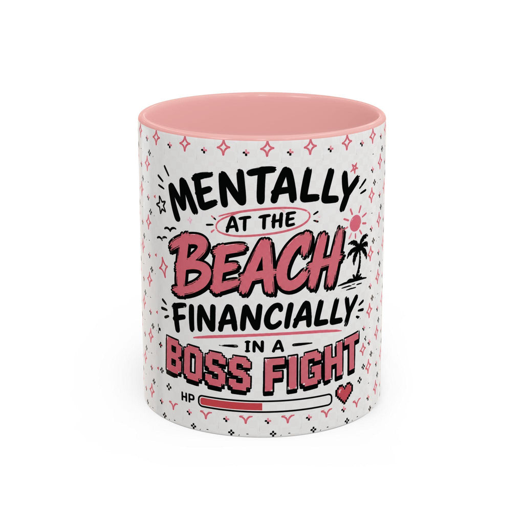 Mentally At The Beach Financially In A Boss Fight Mug, Funny Office Mug, Burnout Coffee Cup, Work Bestie Gift, Gen Z Meme Mug