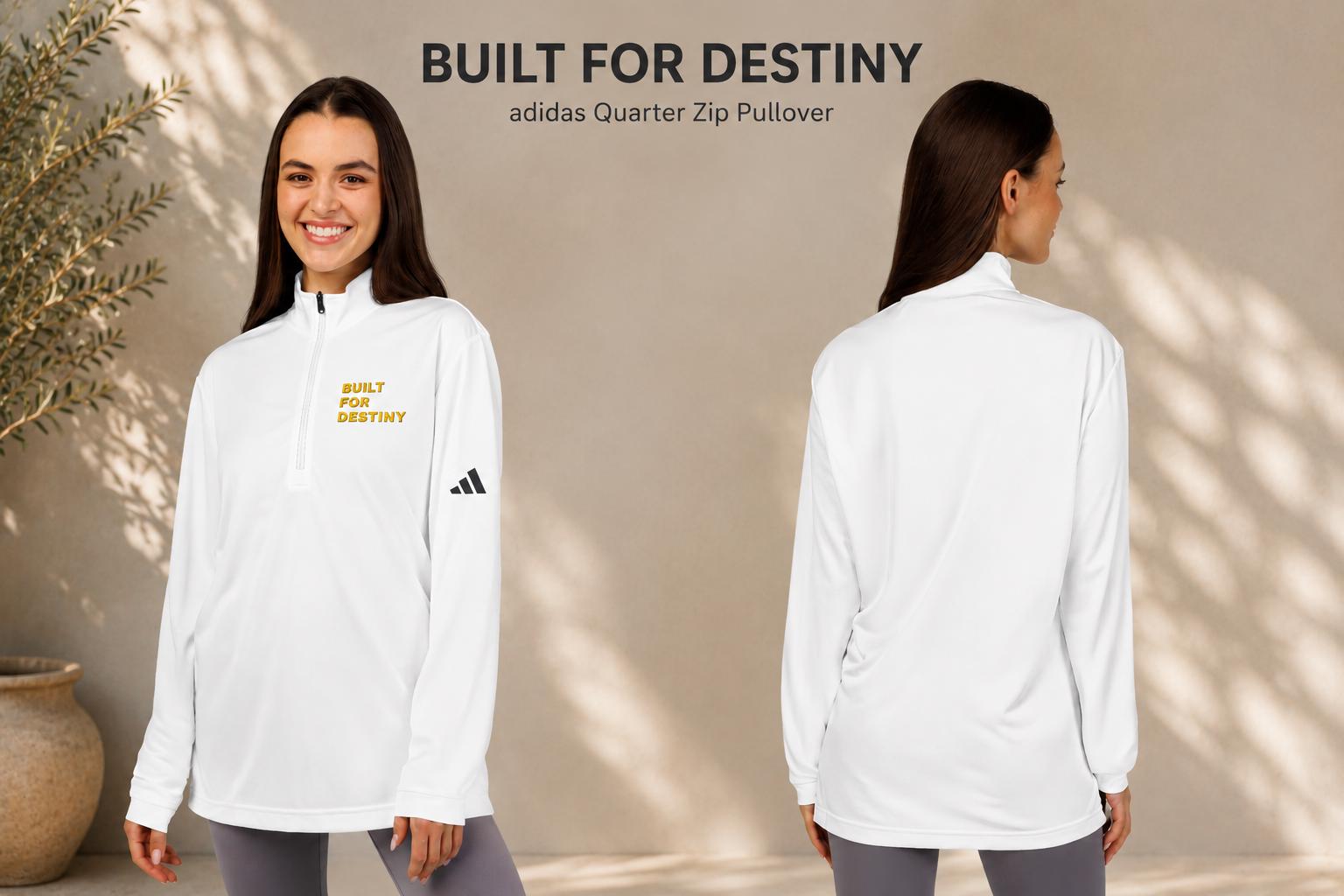 Built For Destiny Embroidered Adidas Quarter Zip Pullover, Minimalist Streetwear Sweatshirt, Premium Casual Athletic Layer for Men