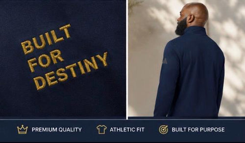 Built For Destiny Embroidered Adidas Quarter Zip Pullover, Minimalist Streetwear Sweatshirt, Premium Casual Athletic Layer for Men